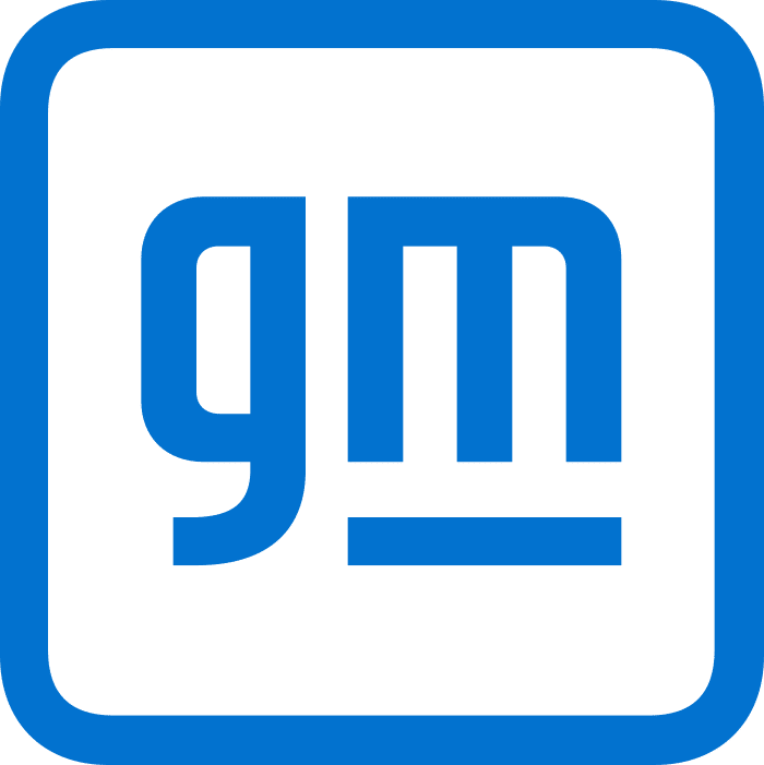 Blue GM logo with lowercase letters inside a rounded square.