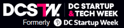 Logo for DC Startup & Tech Week, formerly DC Startup Week, with white and pink text on a black background.