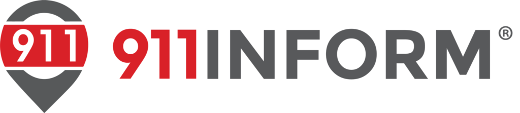911INFORM logo featuring a red map pin icon containing the white text 911, followed by the company name 911INFORM in red and gray text.